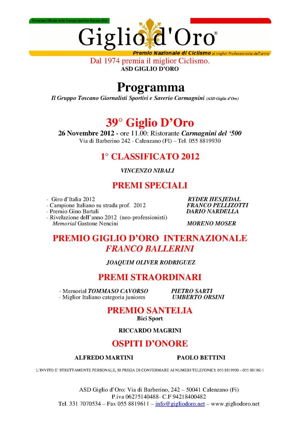 Programma del Giglio d’Oro 2012